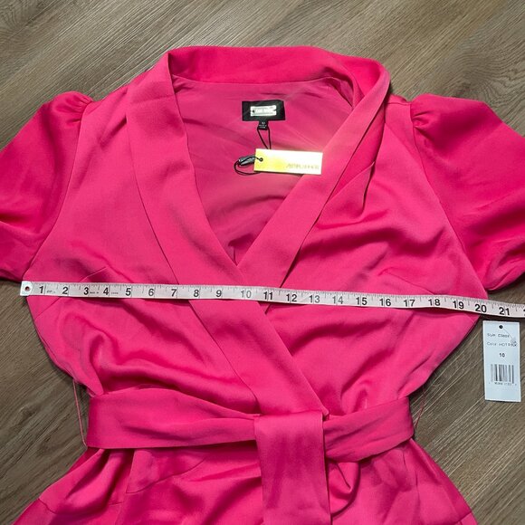 NWT Alexia Admor Phoebe Ruffle Wrap Dress size 10 hot pink long sleeve mini - Picture 10 of 13